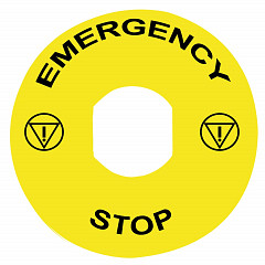 Napisna legenda O 90 za izklop v sili - EMERGENCY STOP/logo ISO13850