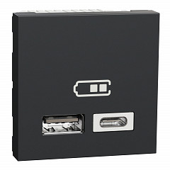 Unica - 2 USB polnilnik 2,4 A - tip A in C - antracit