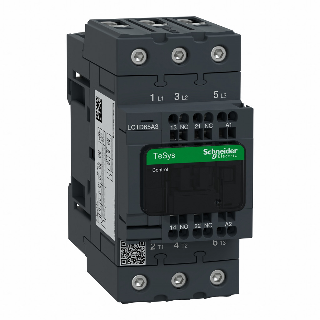 Contactor, TeSys Deca, 3P(3 NO), AC-3/AC-3e, <=400V, 65A, 230V AC 50/60Hz coil, spring terminals