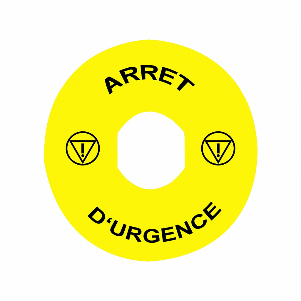 Napisna legenda O 90 za izklop v sili - ARRET D'URGENCE/logo ISO13850