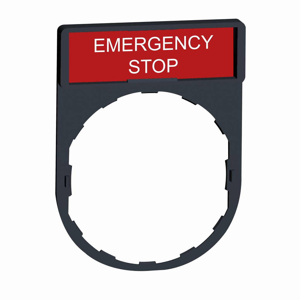 Nosilec legende 30 x 40 mm z legendo 8 x 27 mm z oznako EMERGENCY STOP