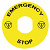 Napisna legenda O 90 za izklop v sili - EMERGENCY STOP/logo ISO13850